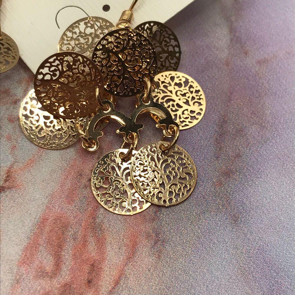 Swirl Tree Charm Chandelier Gold Tone Fashion Jewelry Earrings - Picture 3 of 5